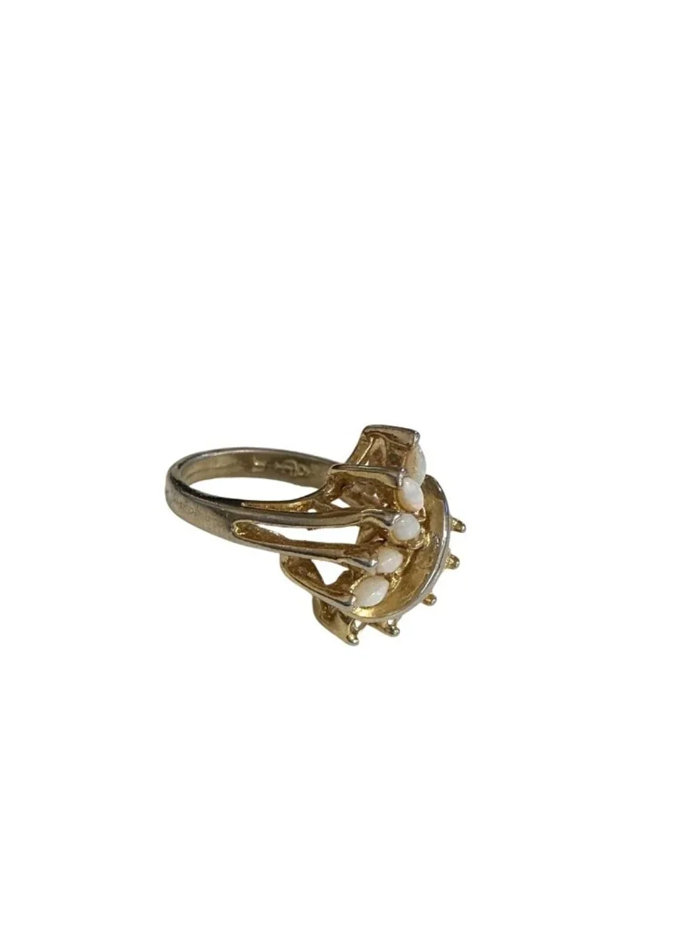 Faux Opal & Rhinestone Gold-Tone Statement Ring Size 4.75 Elegant Jewelry